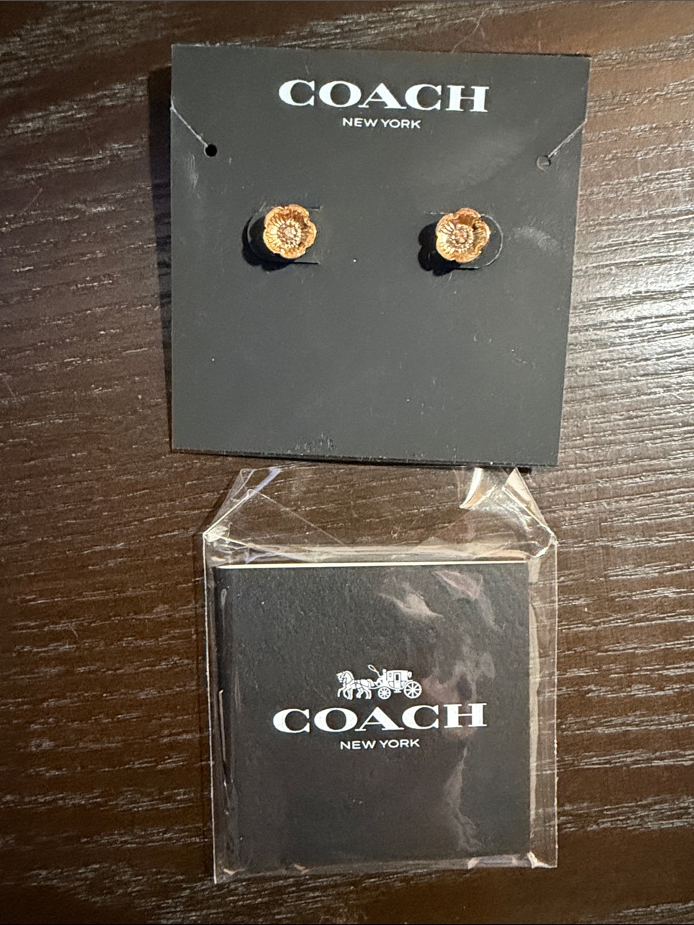 Coach Gold Tone Floral Crystal Stud Earrings with Original Packaging - Picture 2 of 2